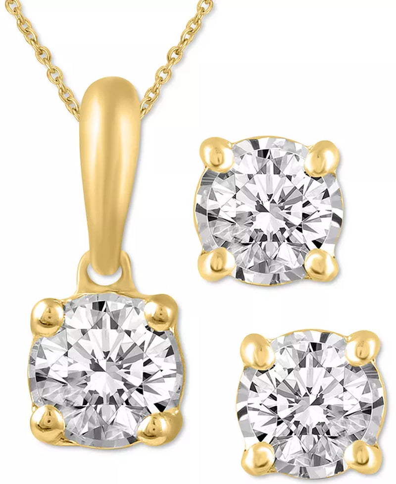 2-Pc. Set Diamond Solitaire Pendant Necklace & Matching Stud Earrings (5/8 Ct. T.W.) in 14K Gold